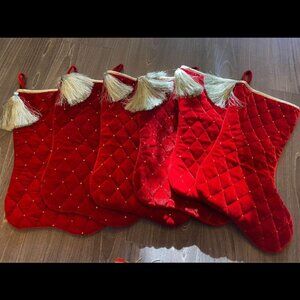 6 Red velvet Christmas stocking with Gold trim and tassel
